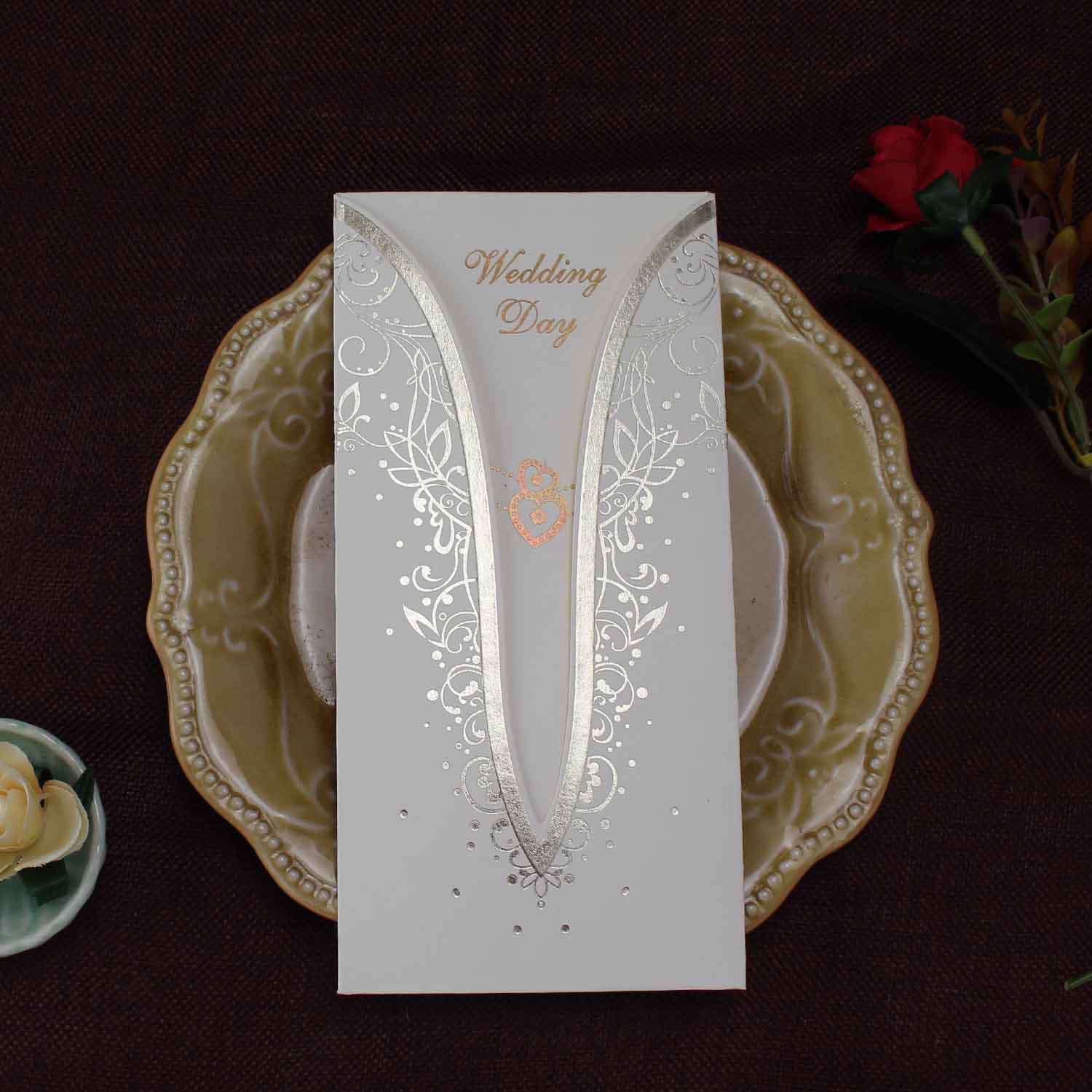 Cheap Invitation Card Foil Printing Wedding Card Pocket Invitation Rectangle